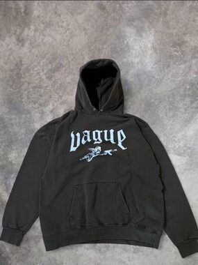 Black Hoodie with Light Blue 'vague' Graphic - Unbranded